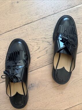 Theory Black Leather Fringe Lace-Up Slip-On Loafers